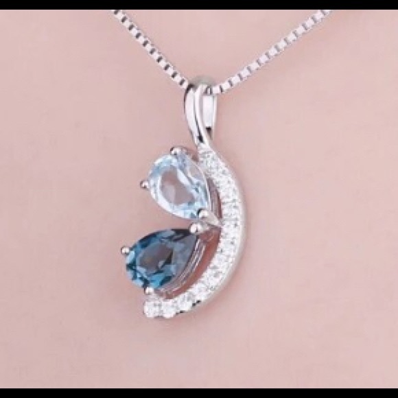 Sterling silver pear shaped Topaz necklace - Picture 1 of 4